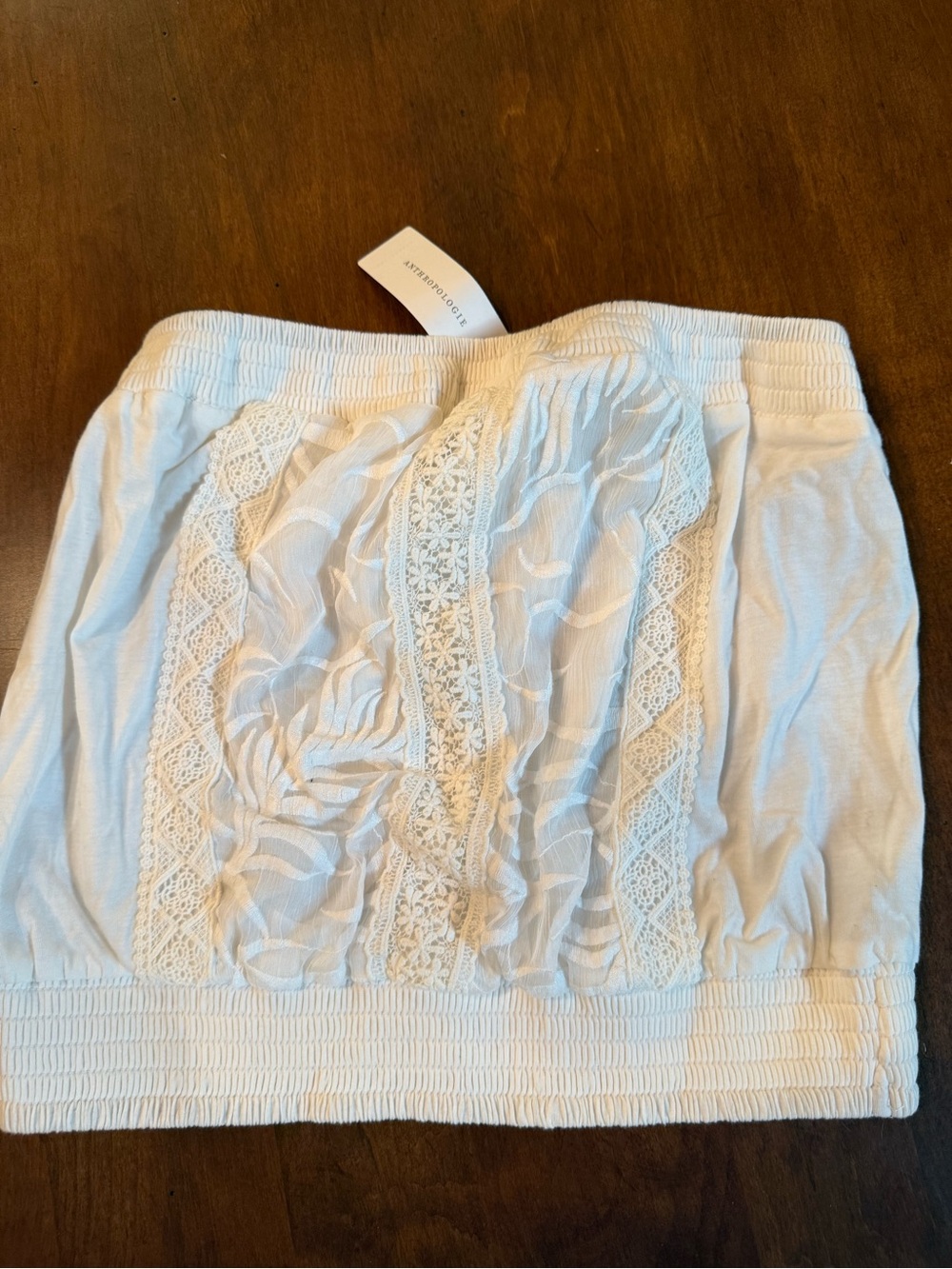 Anthropologie White Lace Detail Cropped Tube Top